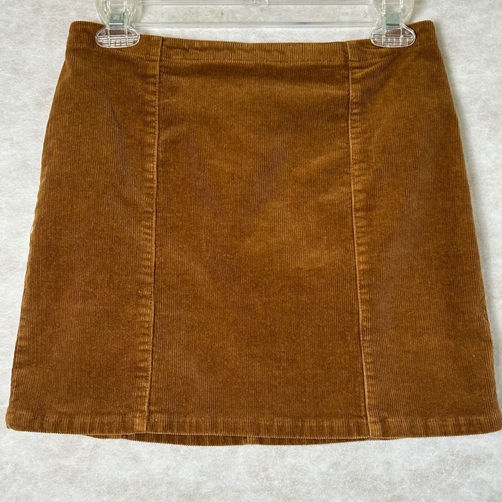Forever 21 Womens Brown Corduroy Mini Skirt Size M Camel A-Line Back Zip Cotton